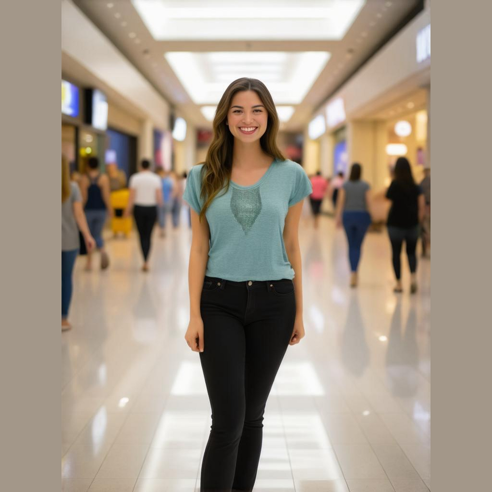 Women's New York & Company Blue/Turquoise T-Shirt - Size L